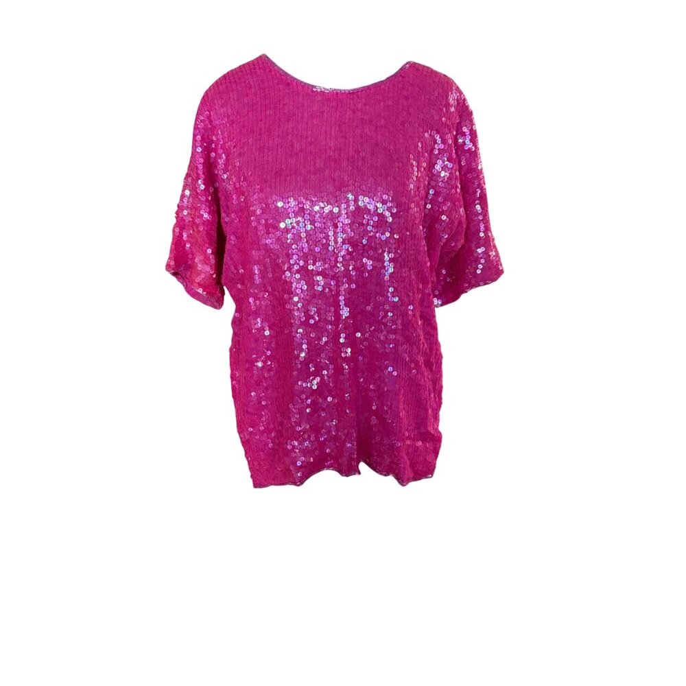 Royal Feelings Pink Sequin Silk Blouse Womens Size L